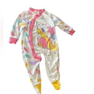 Dinosaur Print Kids Pajamas - Pink and Yellow